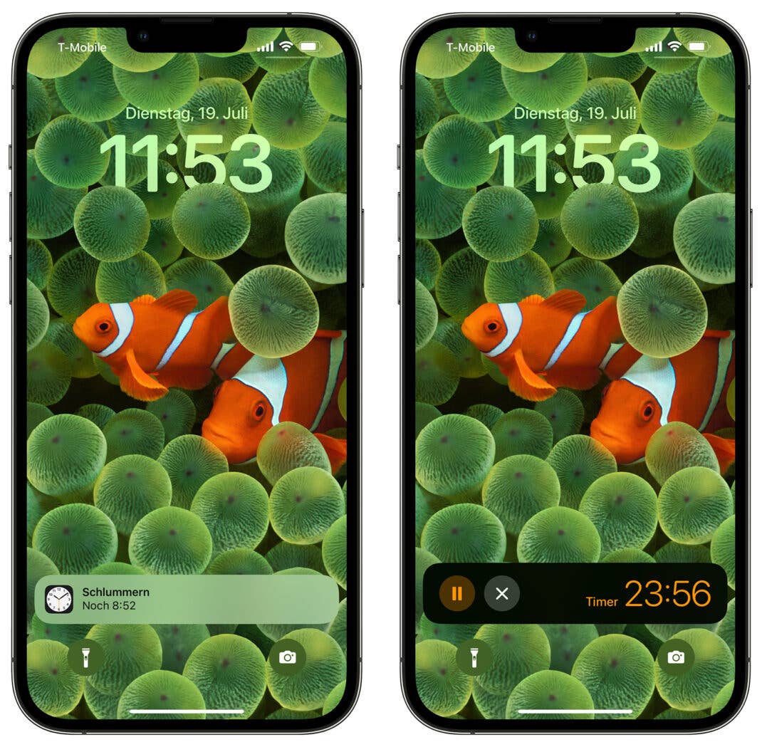 Screenshot von Timer und Schlummer-Feature im Sperrbildschirm von iOS 16