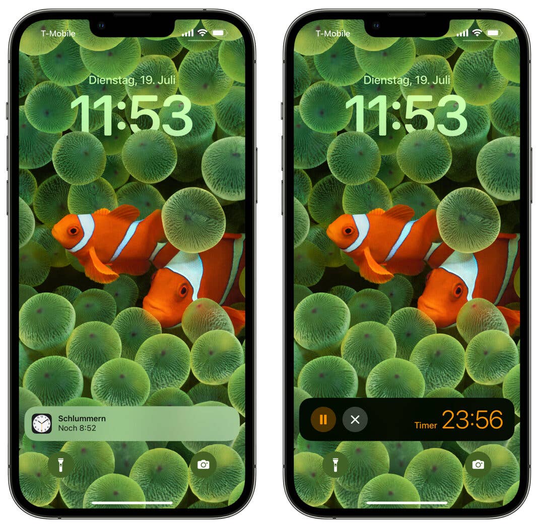 Screenshot von Timer und Schlummer-Feature im Sperrbildschirm von iOS 16