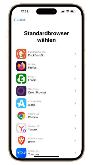 Wahl des Standardbrowsers in iOS 17.4