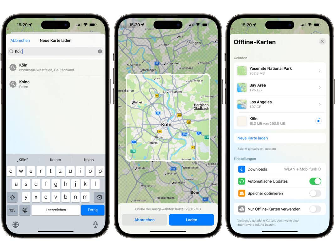 Über die Suchmaske bestimmst du, welche Karten Apple Maps herunterladen soll