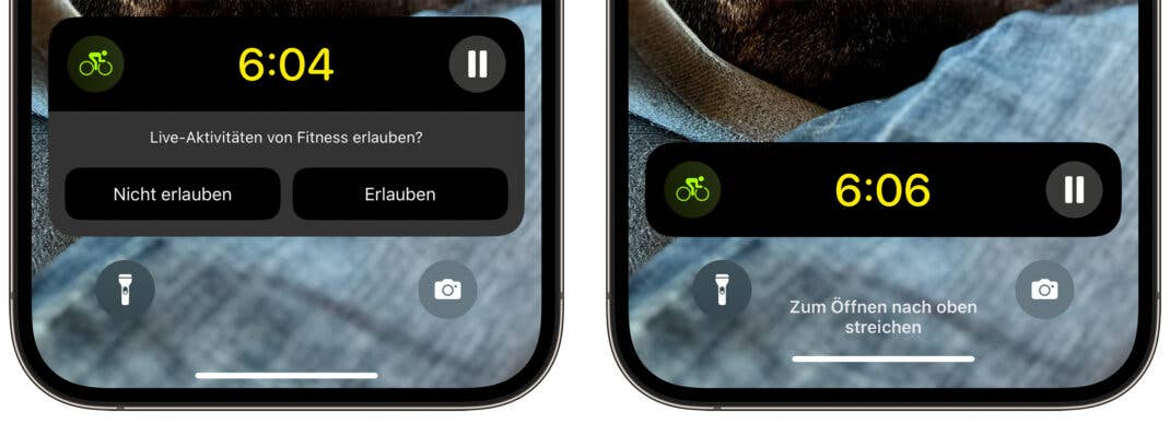 Vor der ersten Nutzung der Live-Aktivität musst du zustimmen, dass Fitness diese anzeigen darf