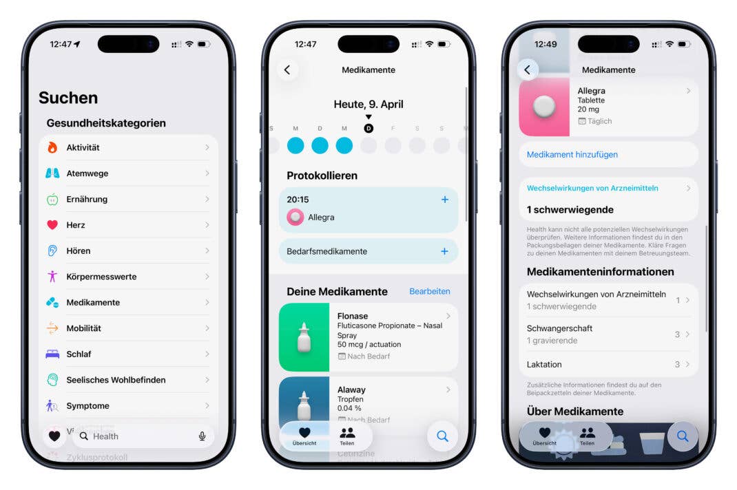 Die Medikamentenübersicht in iOS