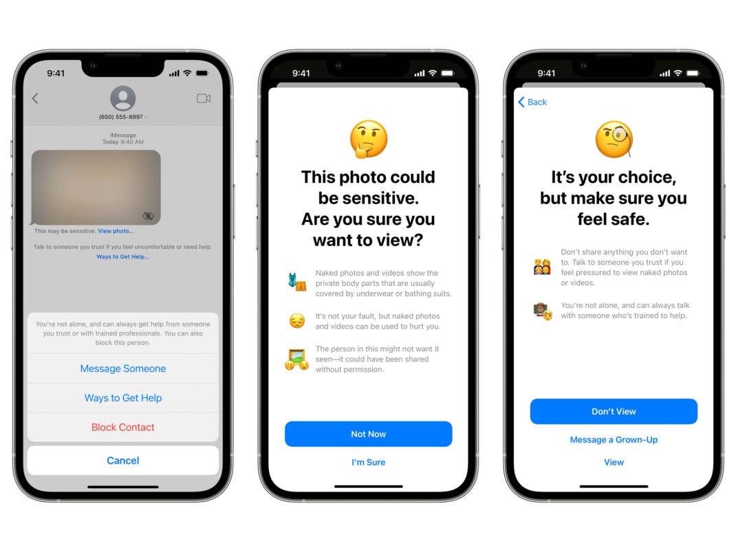 Drei Screenshots mit Warnmeldungen von iOS 15