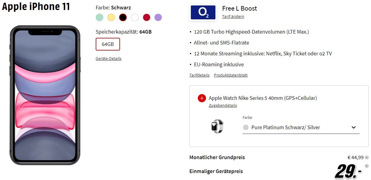 Screenshot des iPhone-11-Angebots bei MediaMarkt