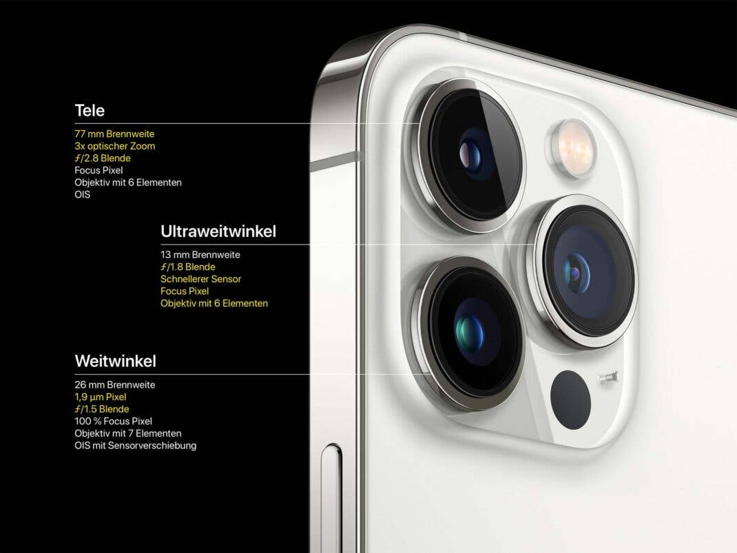 Die technischen Daten der drei Kameras im iPhone 13 Pro und Pro Max