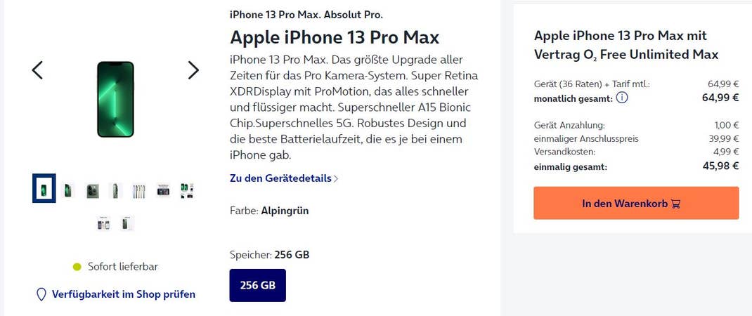 iPhone 13 Pro Max bei O2 im Angebot