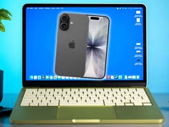iPhone 17 im Vordergrund, dahinter das MacBook Neo auf einem Schreibtisch