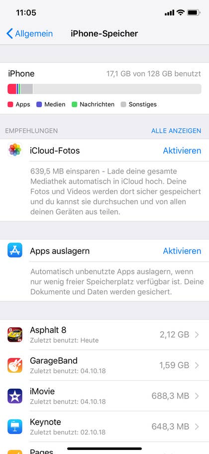 Speicher im iPhone XR