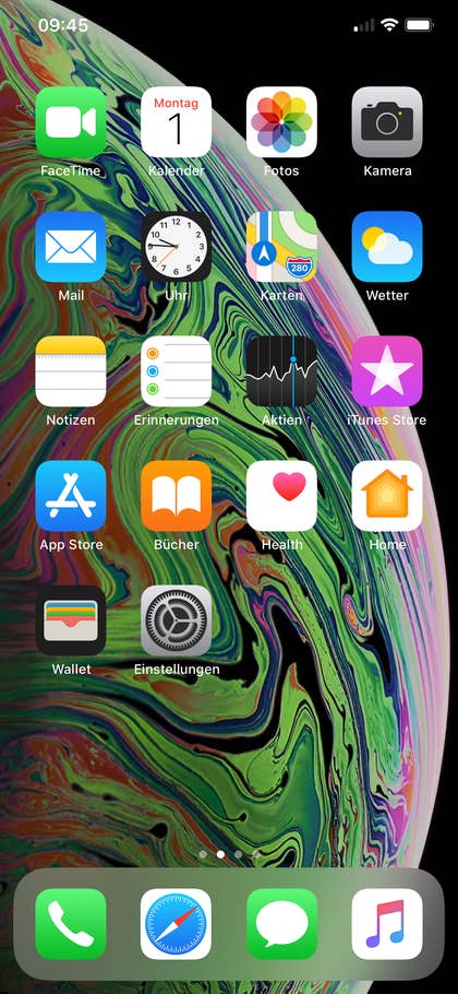 Homescreen des iPhone XS Max.