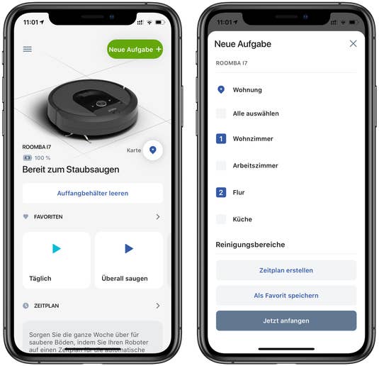 Ein Screenshot der App des iRobot i7+