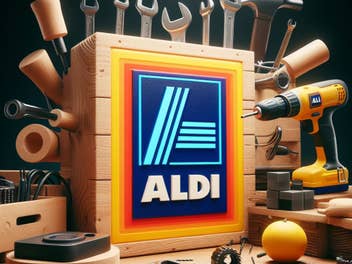 Aldi-Logo im Umfeld von Werkzeug.