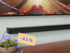 JBL-Soundbar an einer Wand mit 41 % Rabatt Hinweis