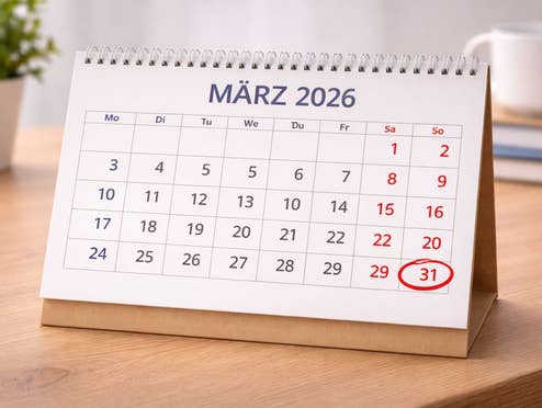 Kalender März 2026 mit dem 31. März rot umkreist