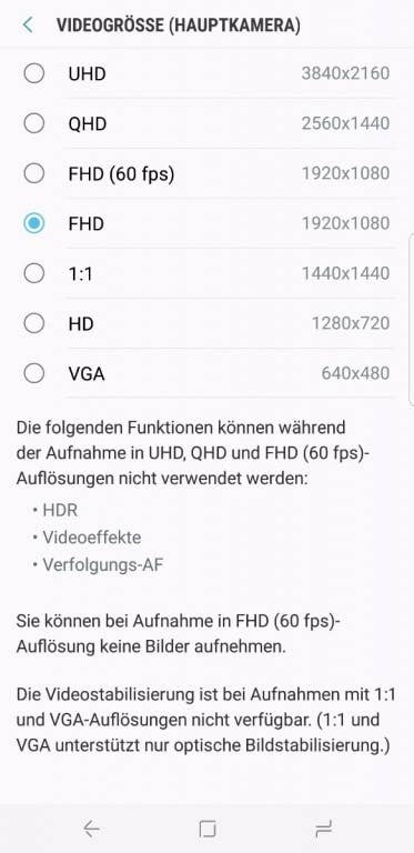 Kamera-App des Samsung Galaxy S8+