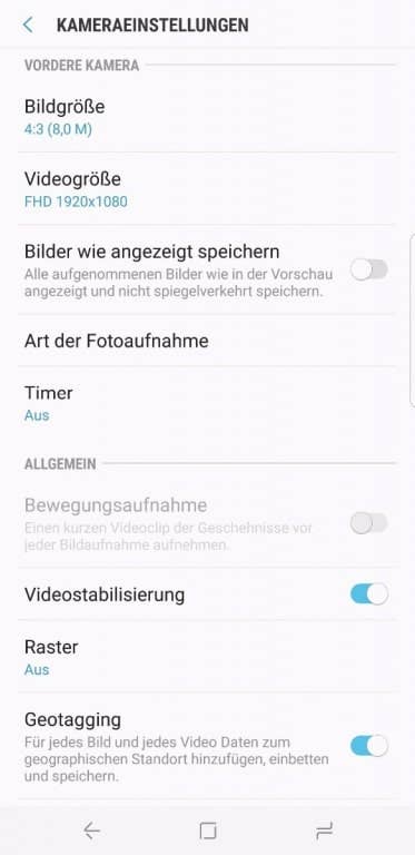 Kamera-App des Samsung Galaxy S8+