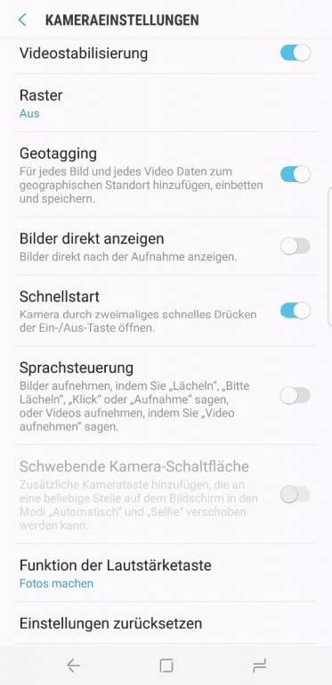 Kamera-App des Samsung Galaxy S8+