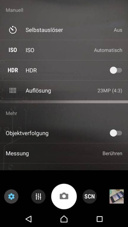 Kameramenü des Sony Xperia XZ