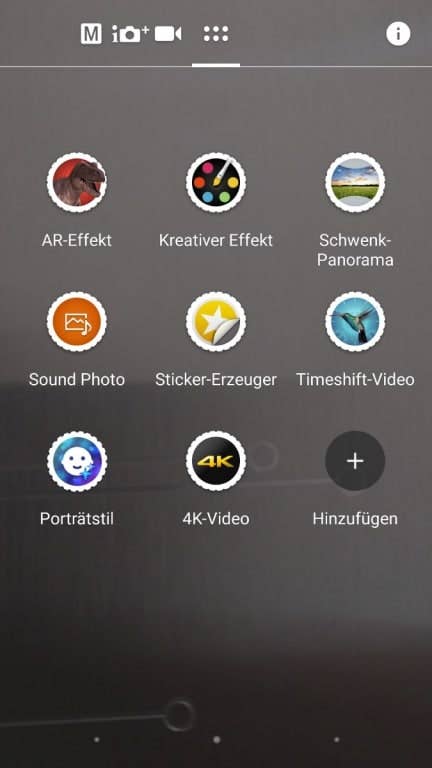 Kameramenü des Sony Xperia XZ