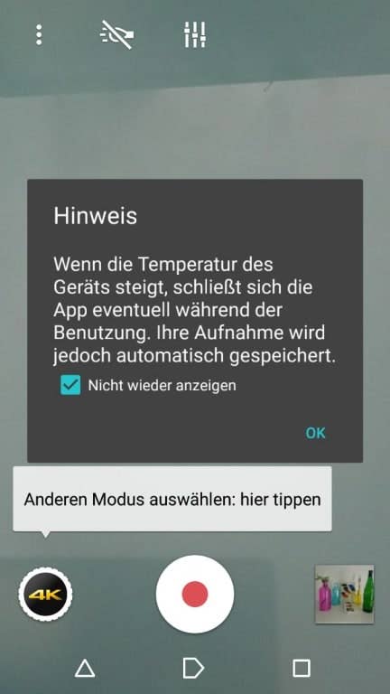 Kameramenü des Sony Xperia XZ