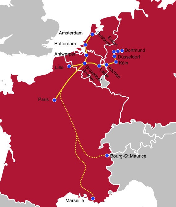 Alle Strecken und Haltestellen von Thalys