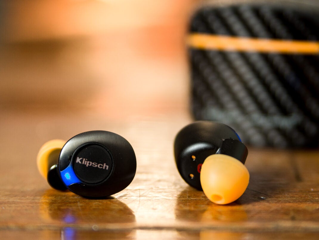 The Klipsch T5 II True Wireless ANC in the McLaren Edition has orange elements here and there