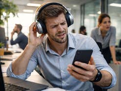 Ein Mann mit Kopfhörer im Büro