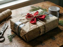 Weihnachtsgeschenk liegt auf einem Tisch