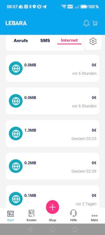 Screenshot der Lebara-App