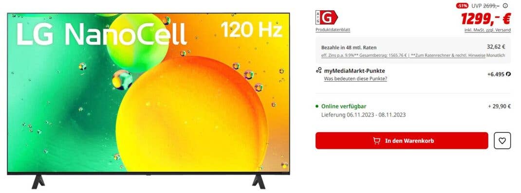 86-Zoll-Fernseher von LG im Angebot bei MediaMarkt