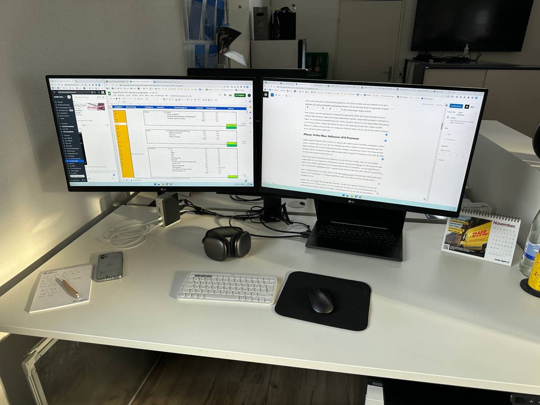 Mein Schreibtisch mit dem LG Dual-Ergo Set-up