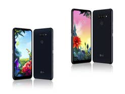 LG K40S und K50S jeweils mit Vorder- und Rückseite vor weißem Grund
