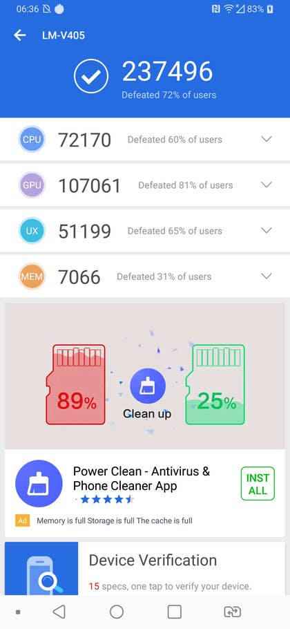LG V40 ThinQ Benchmark Screenshot