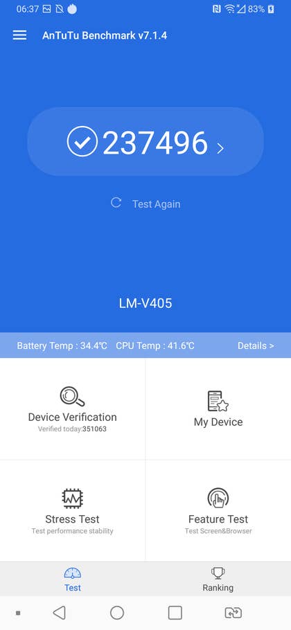 LG V40 ThinQ Benchmark Screenshot
