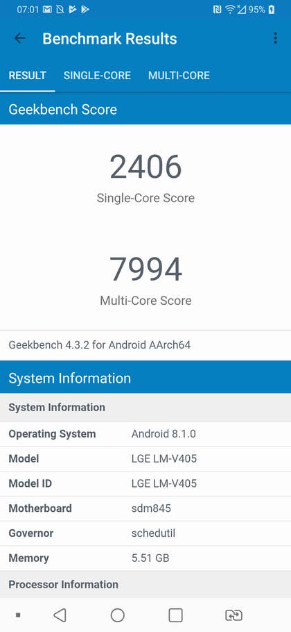 LG V40 ThinQ Benchmark Screenshot