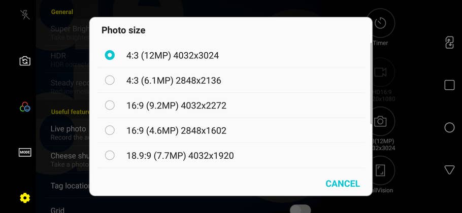 LG V40 ThinQ Kamera-Screenshot