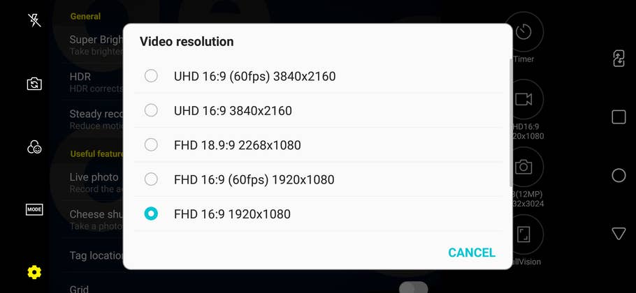 LG V40 ThinQ Kamera-Screenshot