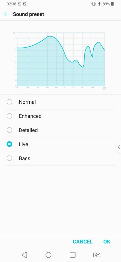 Ein Screenshot vom den Sound Einstellungen des LG V40 ThinQ.