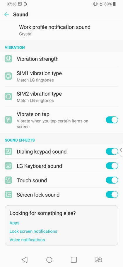 Ein Screenshot vom den Sound Einstellungen des LG V40 ThinQ.