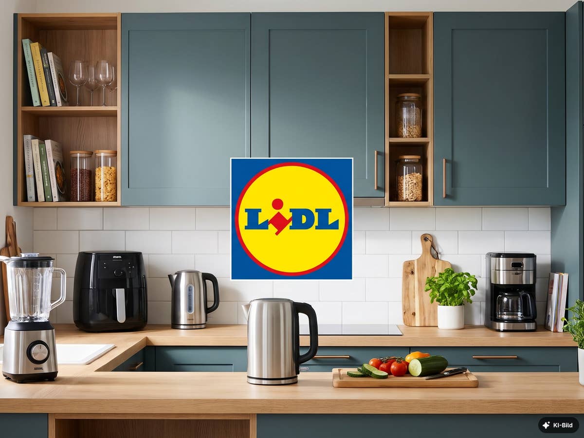 Dieses Lidl-Küchengerät gibt es gerade für nur 25 Euro. Eine Küchenzeile mit mehreren Küchengeräten und dem Lidl-Logo