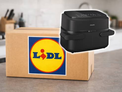 Lidl-Paket in der Küche mit Philips AirFryer