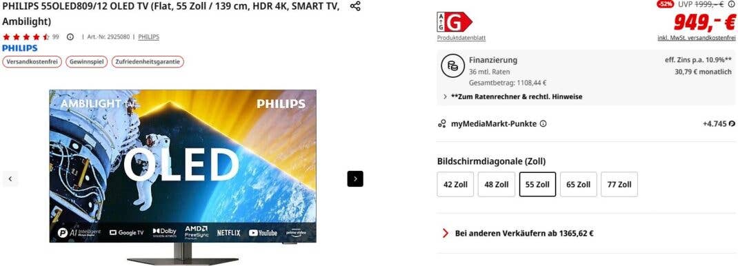 MediaMarkt-Angebot zum Philips OLED TV