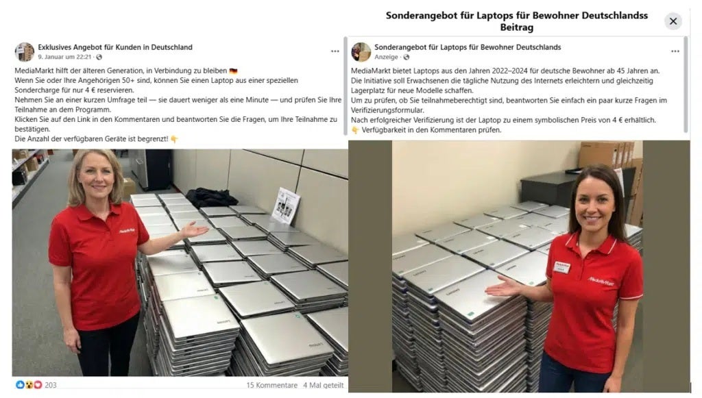 Betrügerische MediaMarkt-Anzeige
