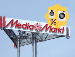 MediaMarkt Logo von einem Store mit Waschmaschinen