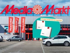 mediamarkt-verkauft-fritz-set-zum-sonderpreis MediaMarkt-Store im Hintergrund, vorne ein aktuelles Angebot zu einem Fritz-Set