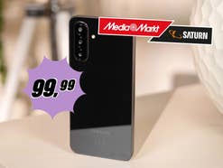 Samsung Galaxy A26 mit dem MediaMarkt-Logo und dem aktuellen 99,99 Euro Preisschild