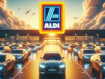 Auto auf einem Aldi-Parkplatz.