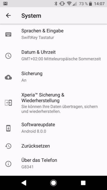 Menü und Benutzeroberfläche des Sony Xperia XZ1