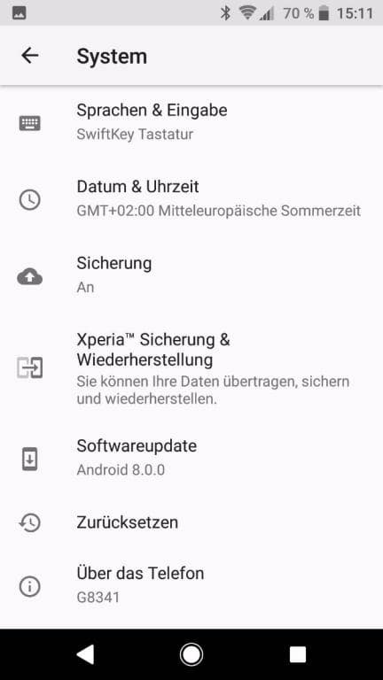 Menü und Benutzeroberfläche des Sony Xperia XZ1