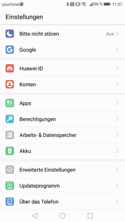 Menü und Einstellungen des Huawei P8 Lite (2017)