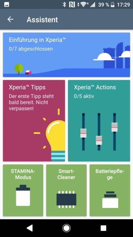 Menü und Einstellungen in der Software des Xperia XZ1 Compact